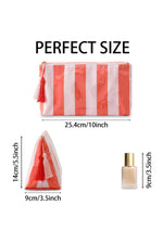 Striped Print Large Capacity Clear Makeup Bag: Red