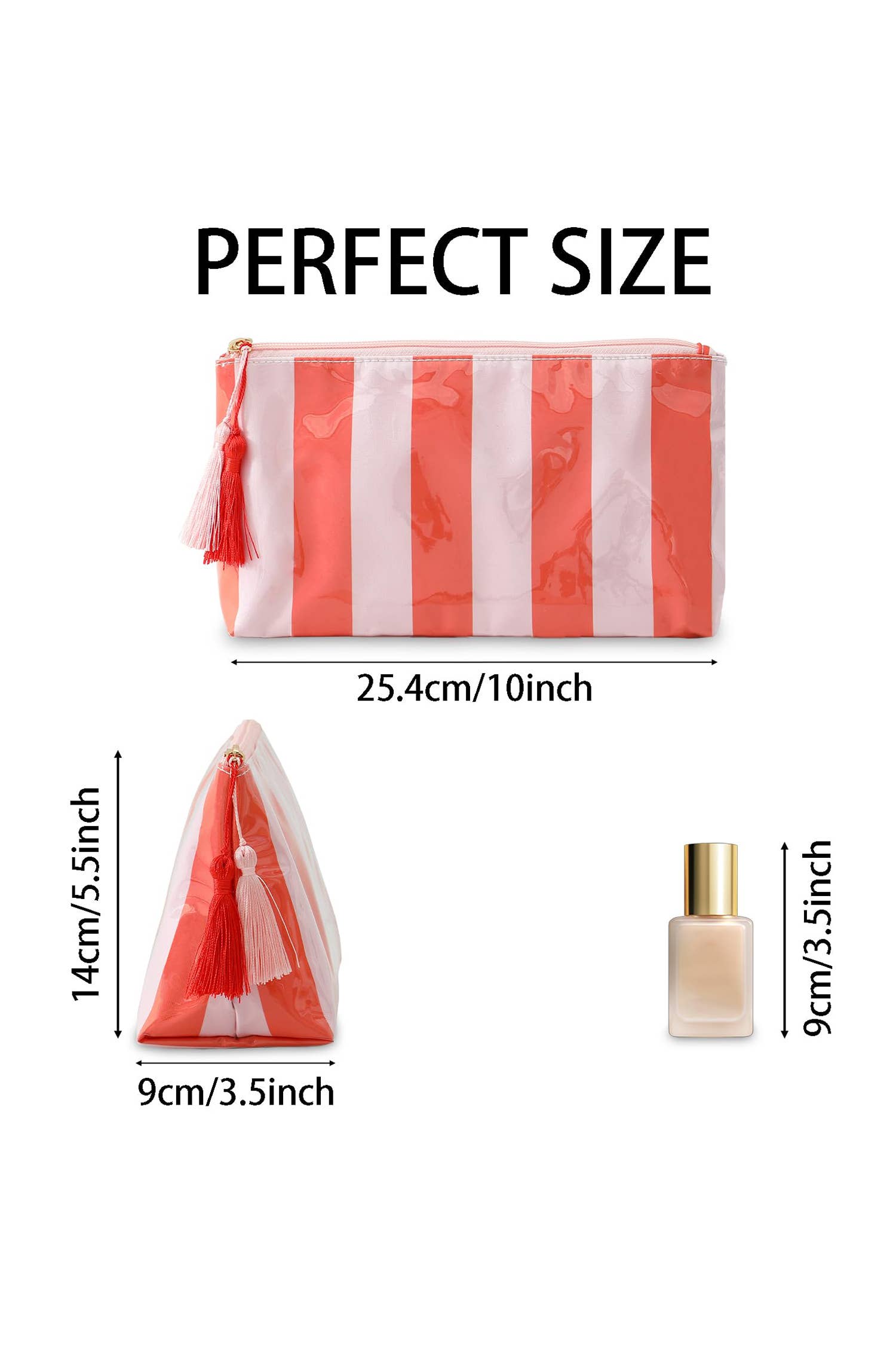 Striped Print Large Capacity Clear Makeup Bag: Red