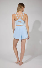 Women's Seamless Strappy Bra and Flowy Running Short: SERENITY SKY