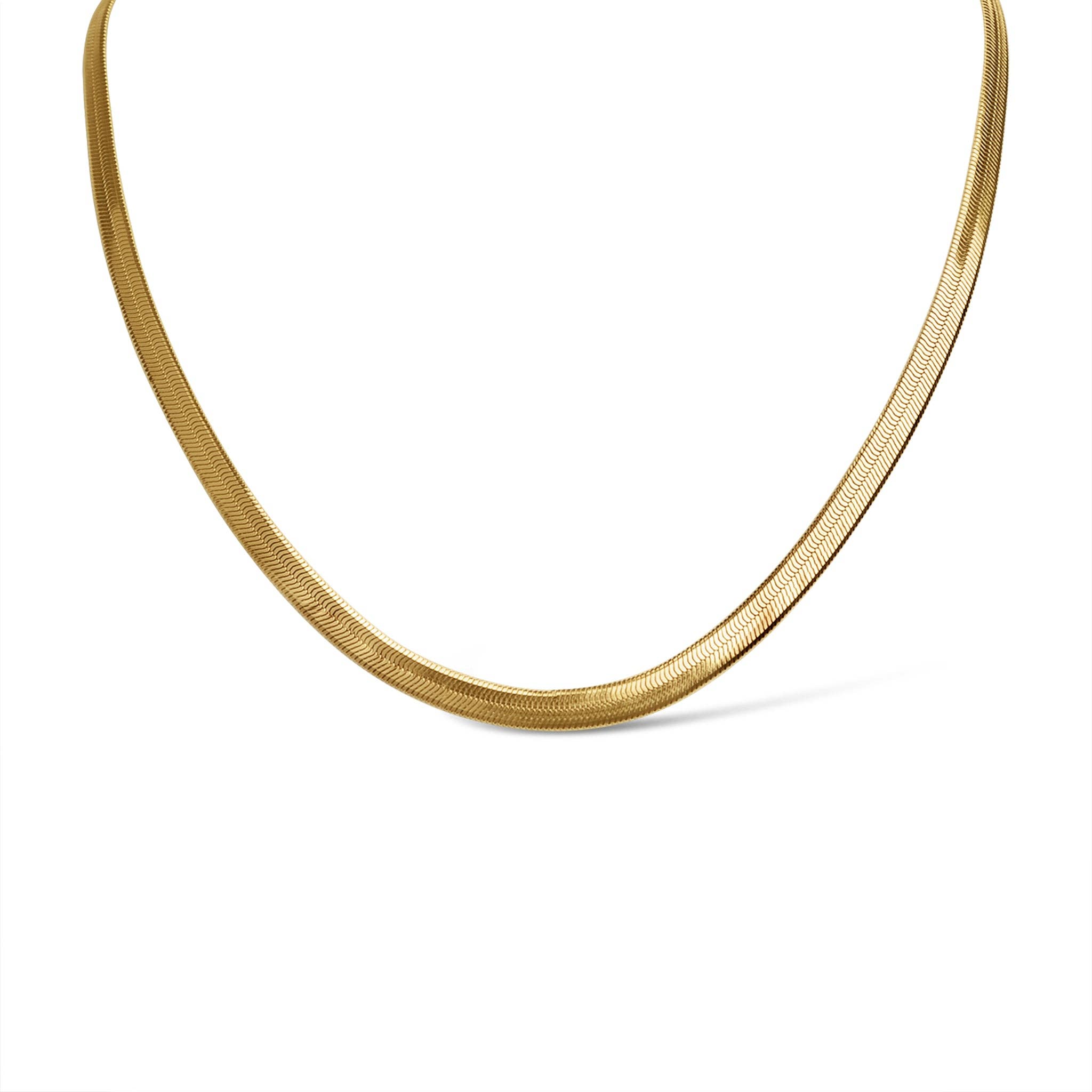 18K Gold Stainless Steel Herringbone Chain Necklace: 16" / 3mm