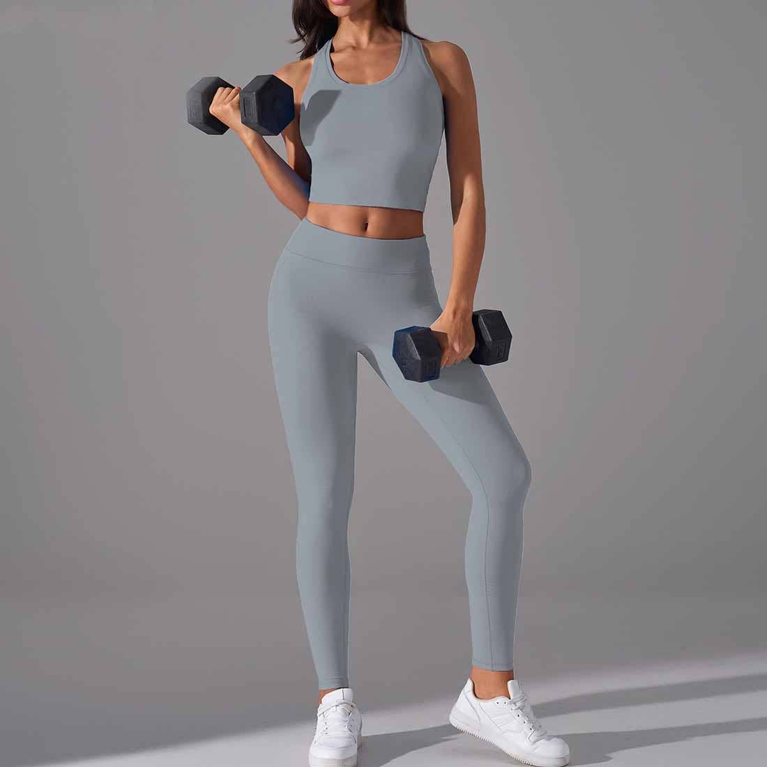 Women High Support Sports Bra Seamless Workout Yoga Set: Dark Blue / M