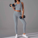 Women High Support Sports Bra Seamless Workout Yoga Set: Dark Blue / L