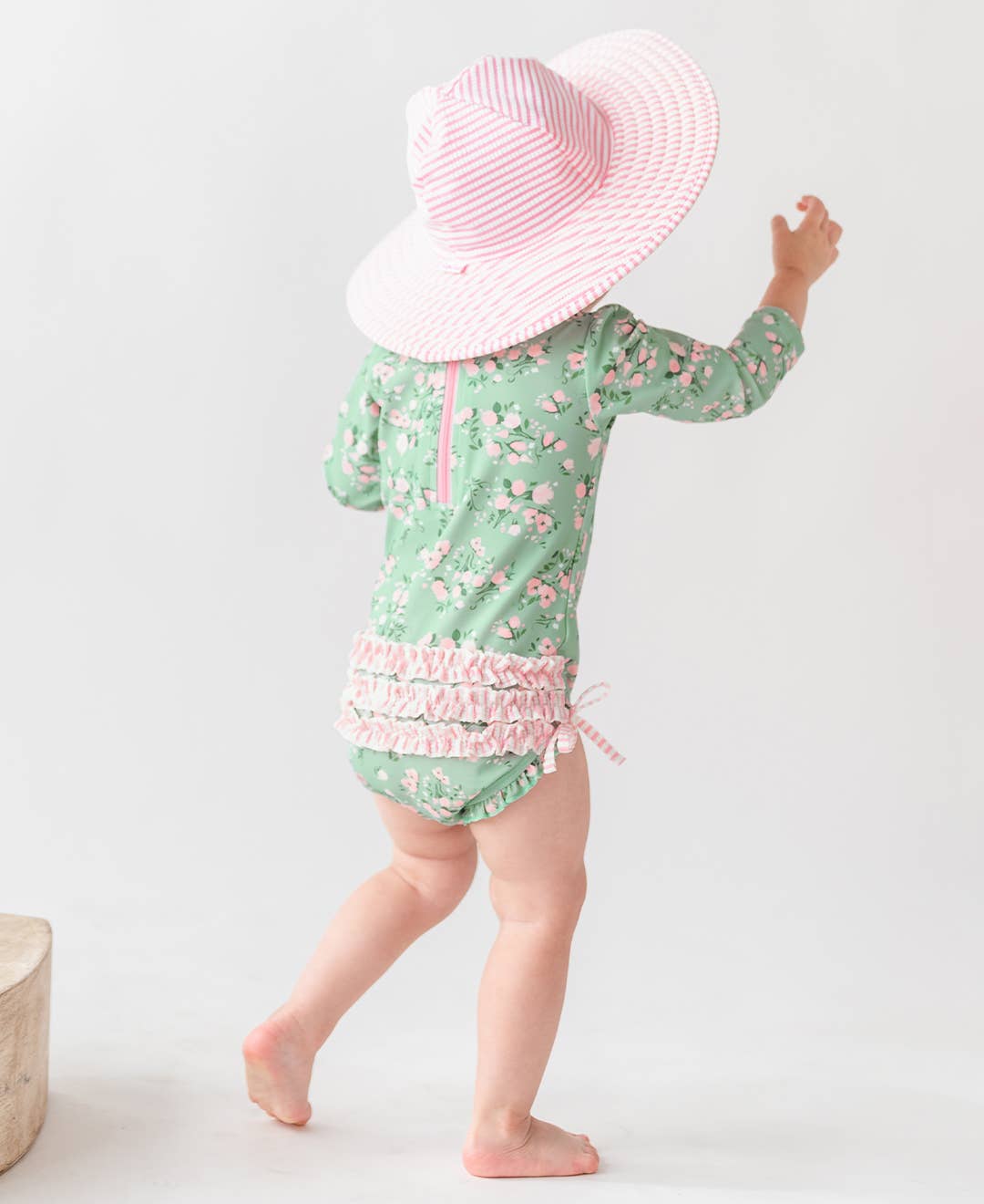 Girls Pink Seersucker Swim Hat: 12m-2T