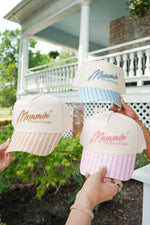 Mommin' - Striped Vintage Trucker Hat: Blue Stripe