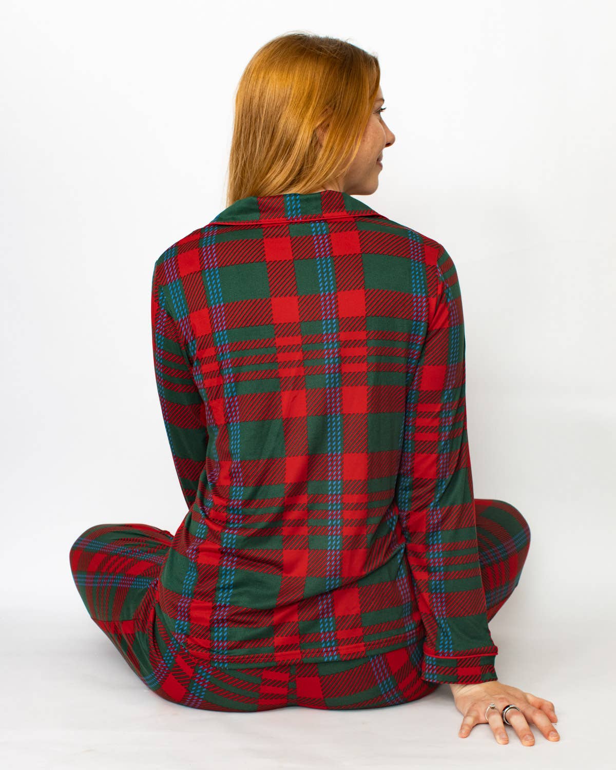 Telluride Plaid Long Sleeve Button Up Sleep Shirt   Dark Green/Red/Blue   -Asst.: XSmall