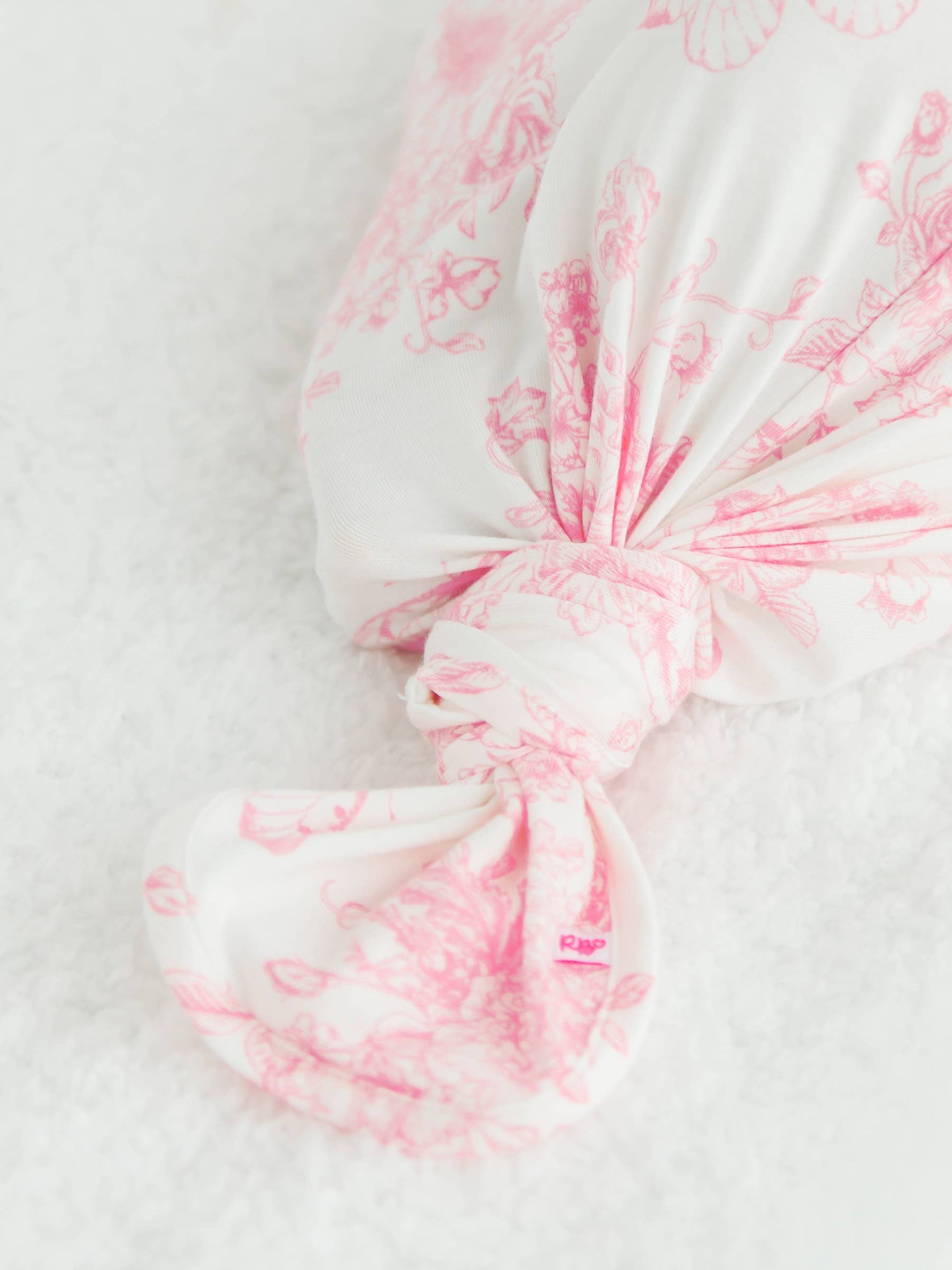 SoftSnooze™ Baby Girls Bamboo Viscose Pink Butterfly Garden Toile Ruffle Knotted Sleep Gown & Bow Hat Set: White / Newborn-3m