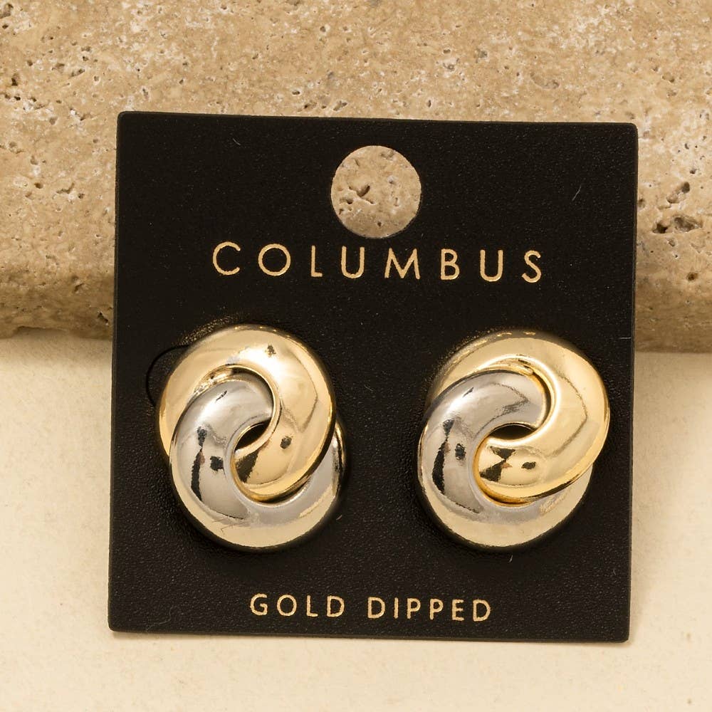 Gold Dipped Two Tone Knot Stud Earrings