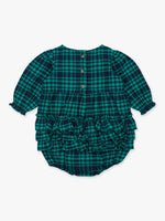 Baby Girls Hayden Plaid Woven Long Sleeve Bubble Romper: Green / 6-12m