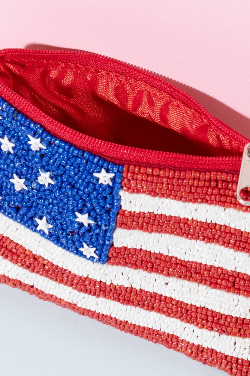 American Flag Beaded Coin Purse