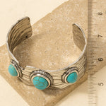 Metallic Textured Turquoise Stone Cuff Bracelet in Silver