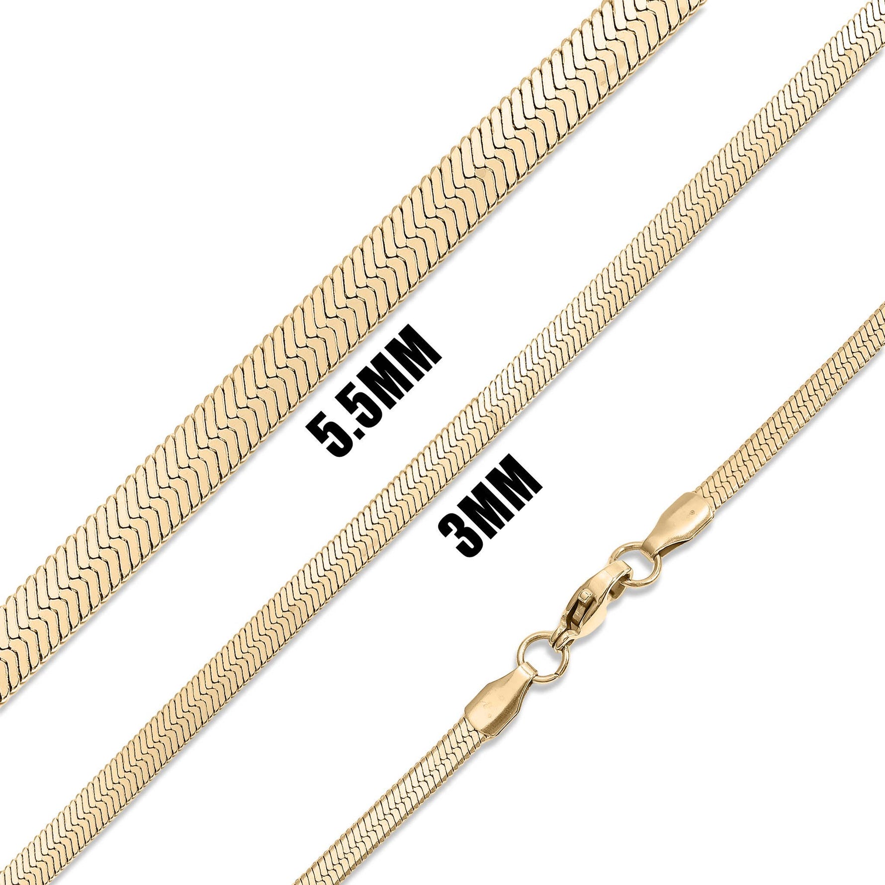 18K Gold Stainless Steel Herringbone Chain Necklace: 16" / 3mm