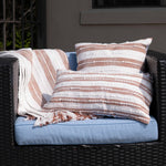 Romy 12X22" Handwoven Striped Indoor/Outdoor Throw Pillow: Blue