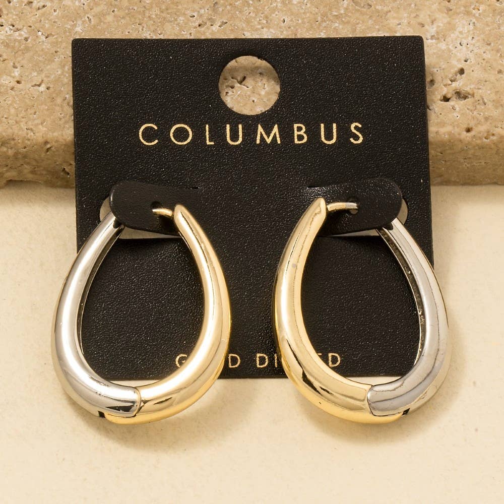 Gold Dipped Two Tone Hinge Oval Hoop Earrings