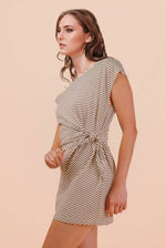 Stripe Knit Sleeveless Mini Dress W/ Tie Detail: CHOCO/CREAM