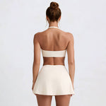 Women's Tennis Set:Halterneck Tank Top And Cross-Waist Skirt: Coffee / M