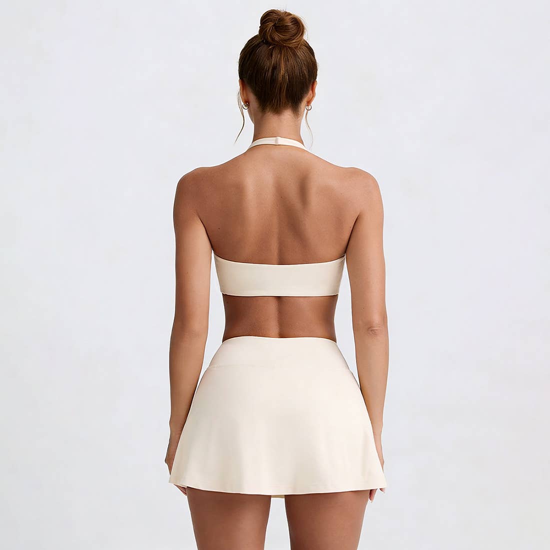 Women's Tennis Set:Halterneck Tank Top And Cross-Waist Skirt: Coffee / M