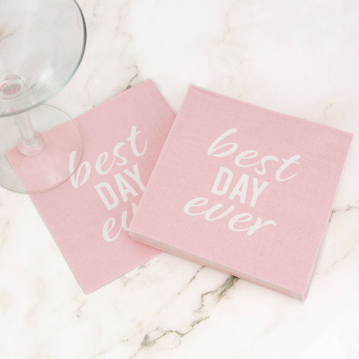 Best Day Ever Cocktail Napkins    Blush/White   5x5