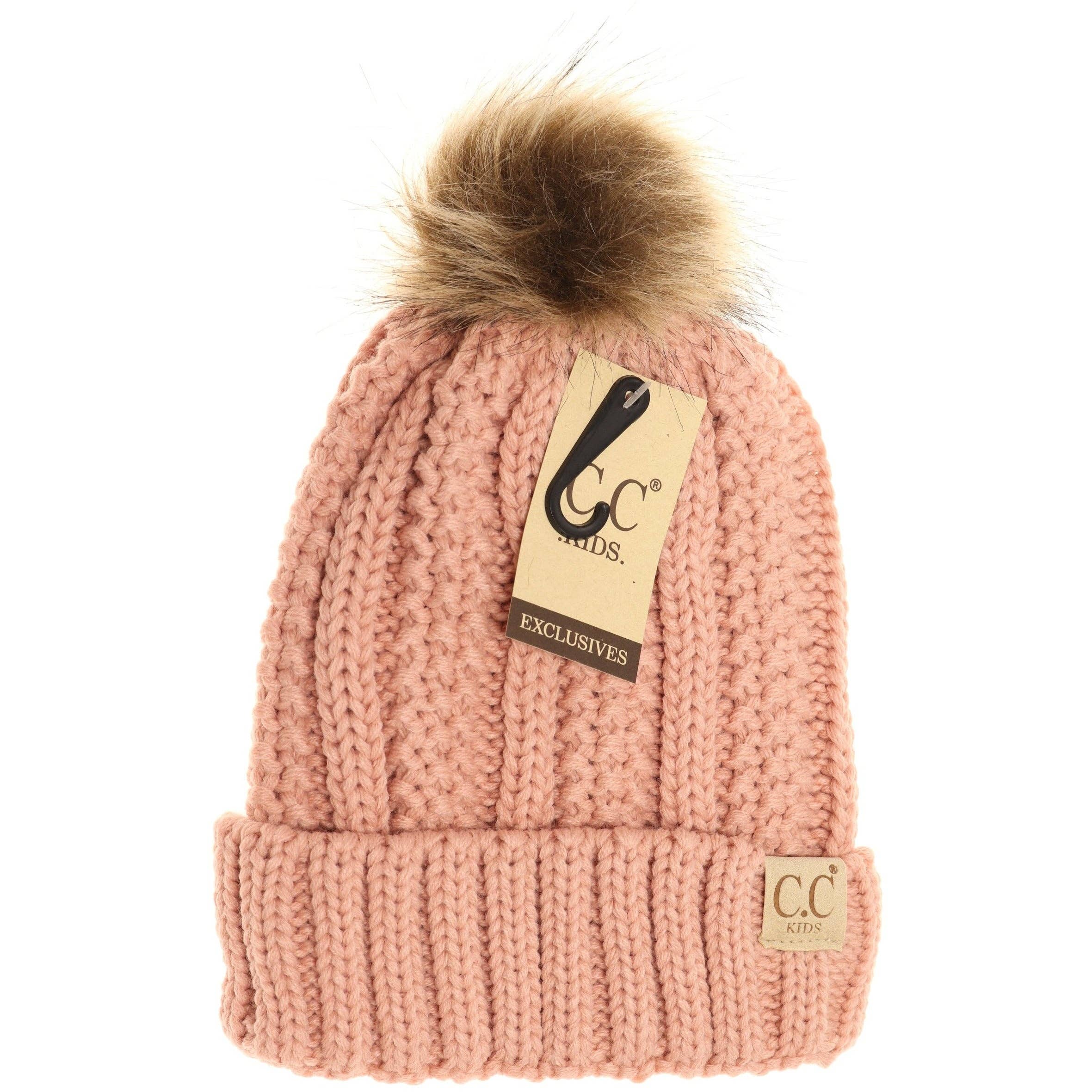 CC Kids Fuzzy Lined Fur Pom Beanie: Indie Pink