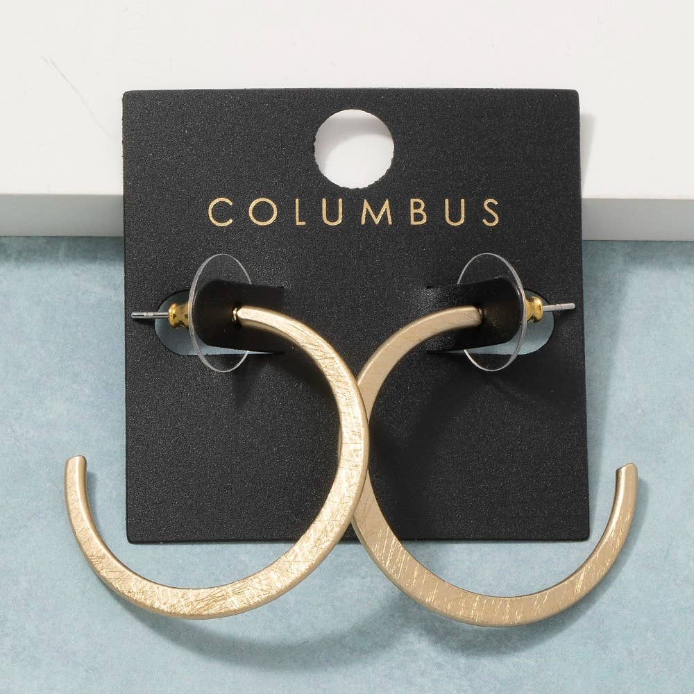Bushed Texture Gold Hoop Earrings