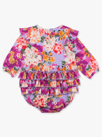 Baby Girls Lavender Valley Knit Long Sleeve Flutter Bubble Romper: Multi-Color / 12-18m