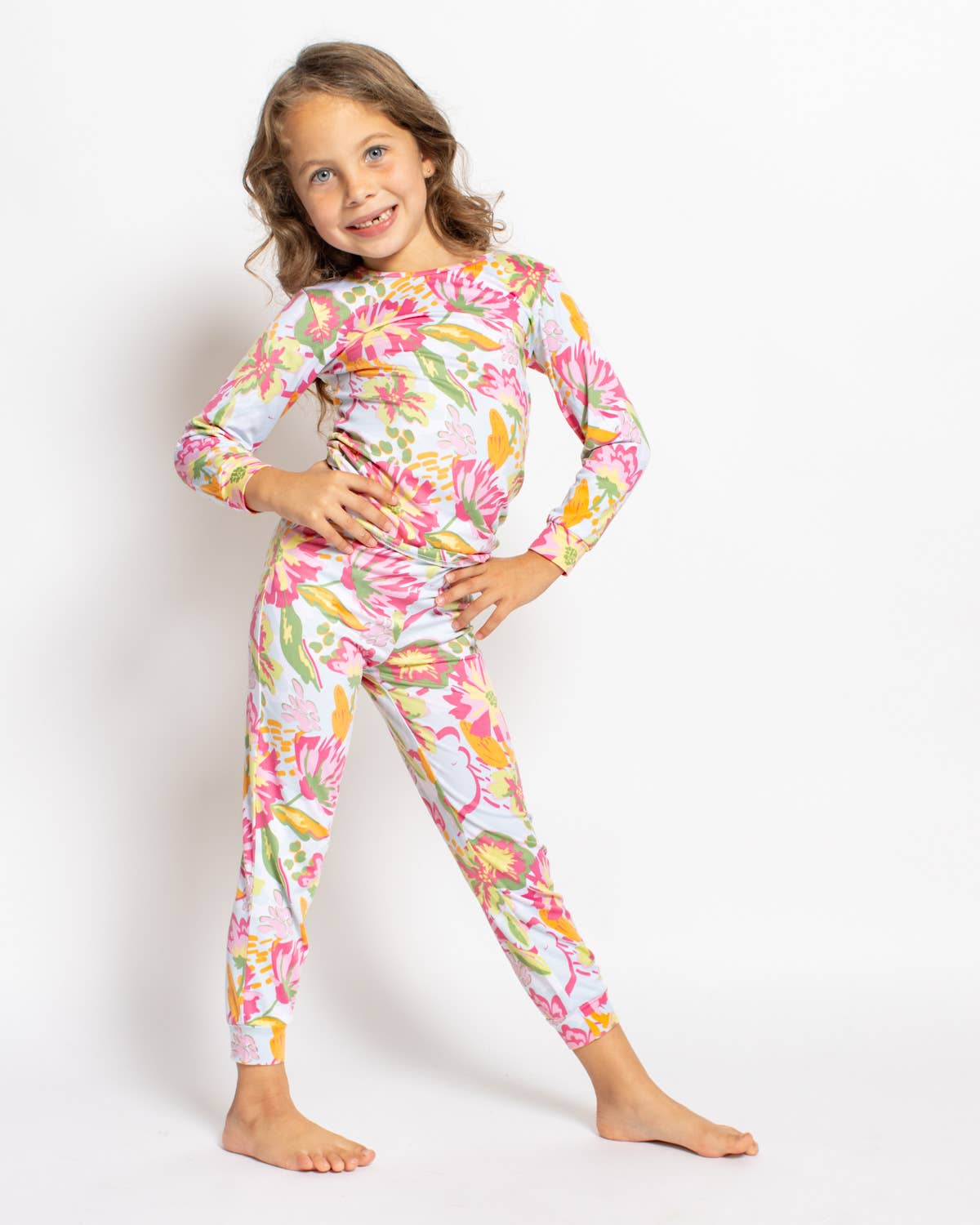 Kid's Summer Bouquet Long Sleeve Pajamas   Pink/Blue/Multi   -Asst.: 6