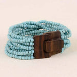 Bali Glass Beads Bracelet with Mini Wood Buckle: Black
