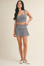 Gingham Print Crop Tank with Lace Trim: Blue Gingham / M