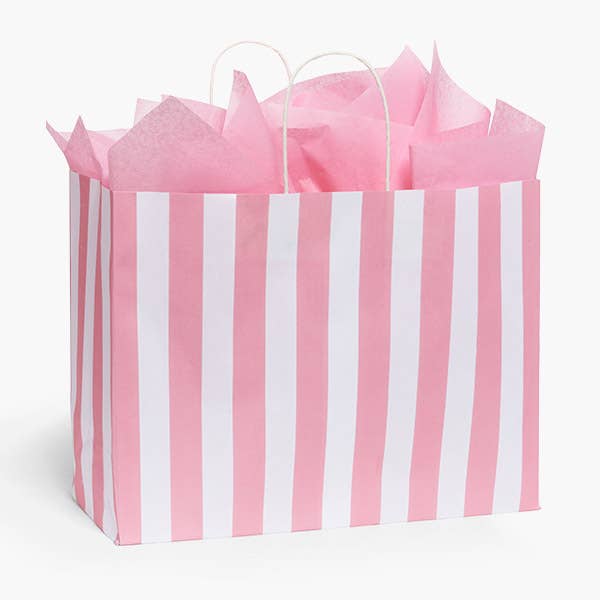 Pink Cabana Stripe Paper Gift Bags: 25 Pack / Rose 5.25x3.25x8.5"
