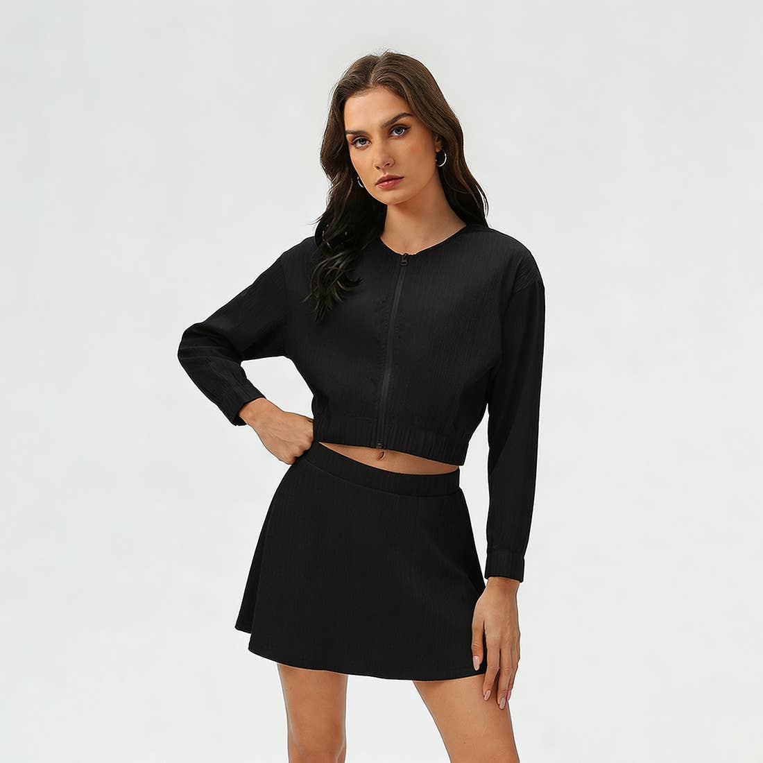 Women's Summer Set:Cropped Full Zipper Jacket And Skirt: Yellow / 4