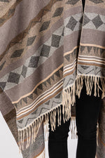 Multi Striped Fringe Ruana: GRAY