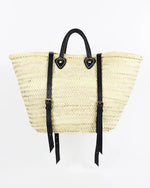 STRAW BAG Handmade leather, French Market Basket Backpack: Brown