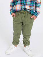 Boys Dusty Olive Jogger Pants: Green / 4T