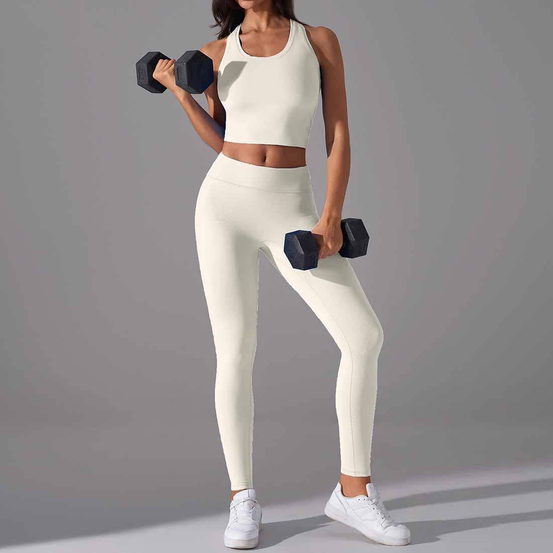 Women High Support Sports Bra Seamless Workout Yoga Set: Dark Blue / M