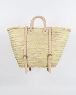 STRAW BAG Handmade leather, French Market Basket Backpack: Brown