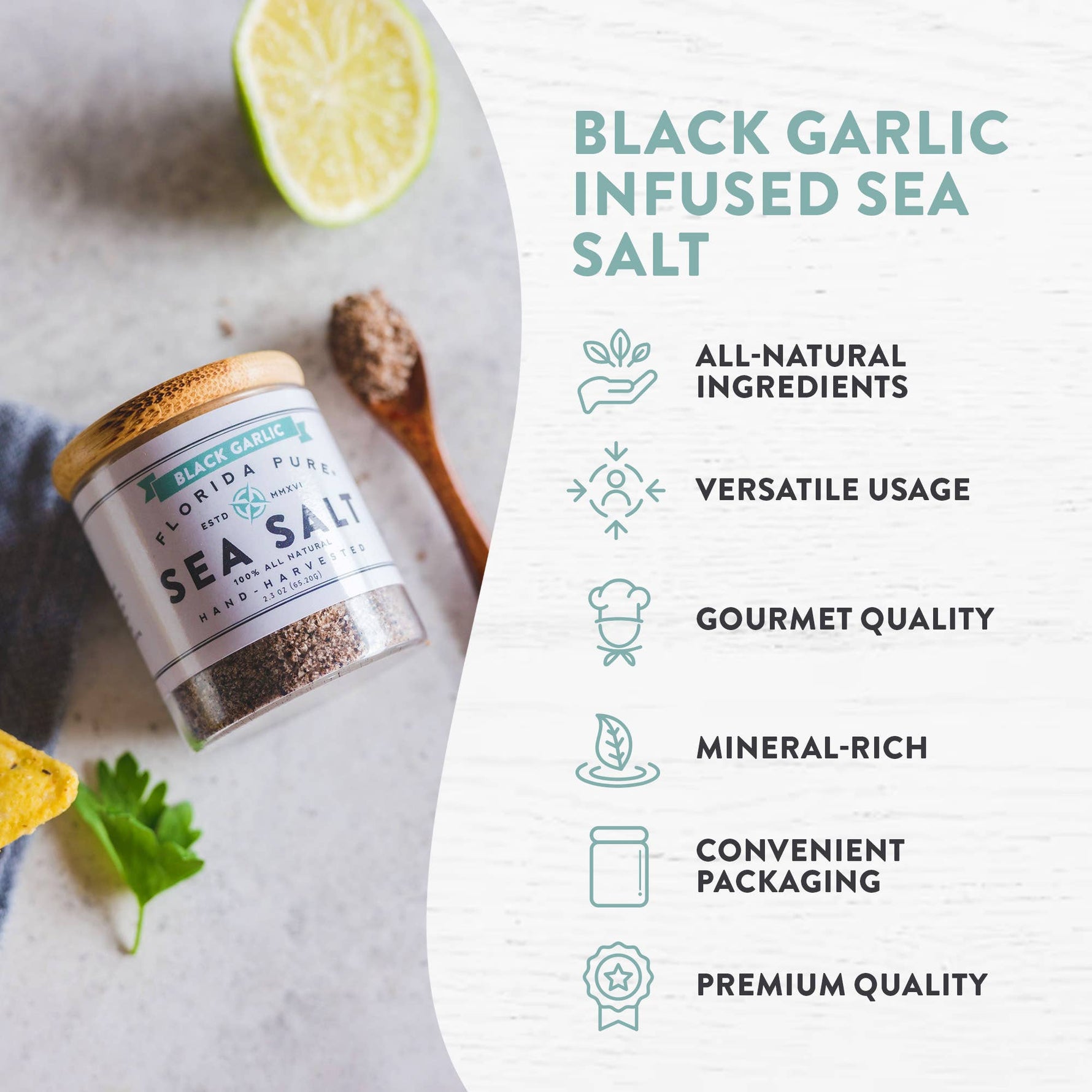 2.3oz Black Garlic Infused Sea Salt