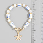 Pearl And Ceramic Beads Starfish Toggle Chain Bracelet