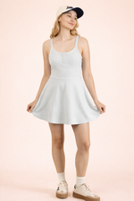 Textured Knit Activewear Dress W/ Inside Shorts: SKY