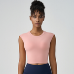 Women's Crew Neck Pleated-Back Open Sports Tank Top: Black / S