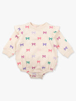 Baby Girls Heather Oatmeal Ribbons Sweatshirt Bubble Romper: Off-White / 6-12m