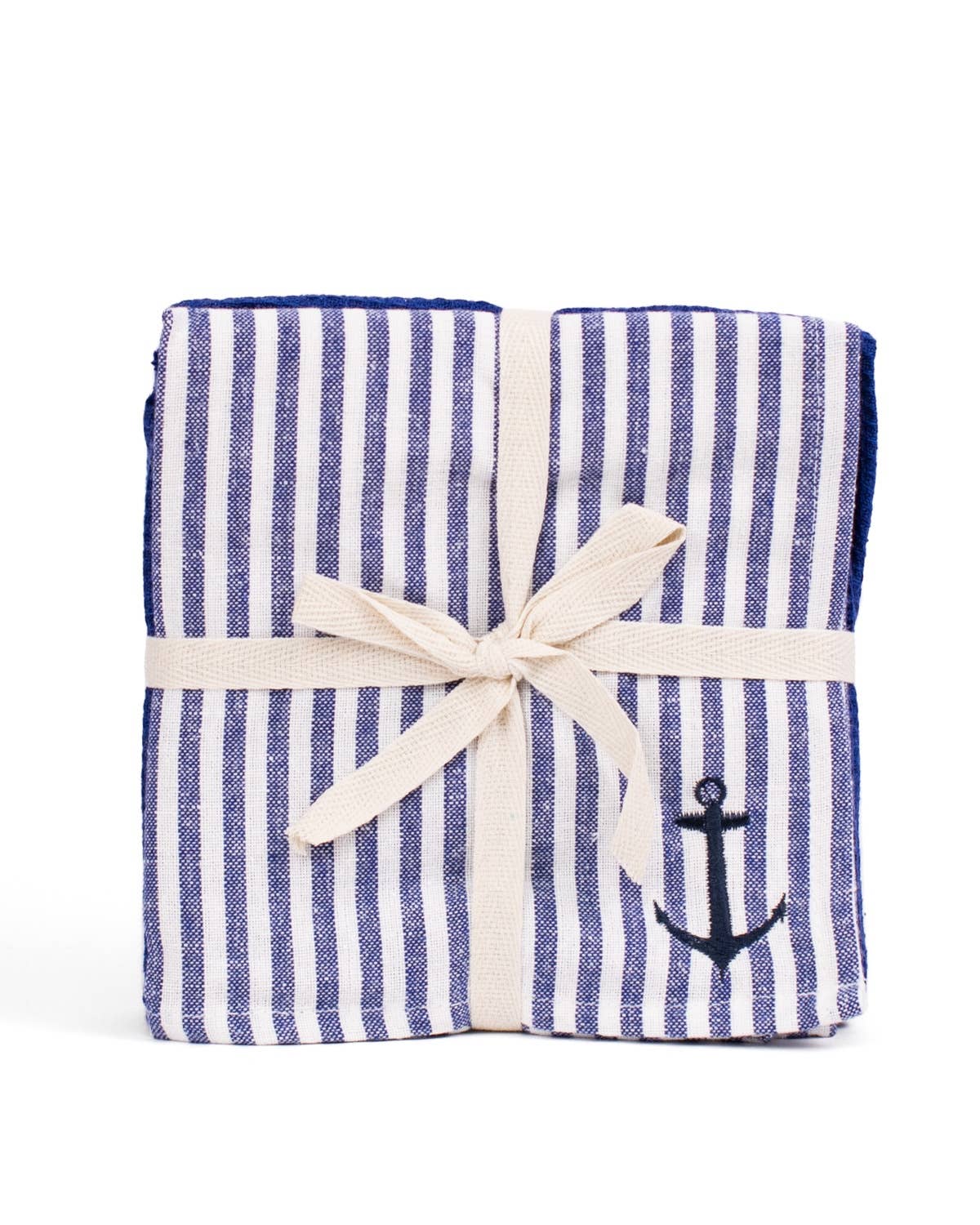 Anchor Hand Towel Set   Navy/Soft White   20x28   Set of 3
