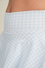 Gingham Print Mini Circle Skort with Bow Back and Lace Trim: Blue Gingham / M