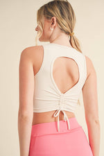 Corset Inspired Cropped Tank Top: Cream / S