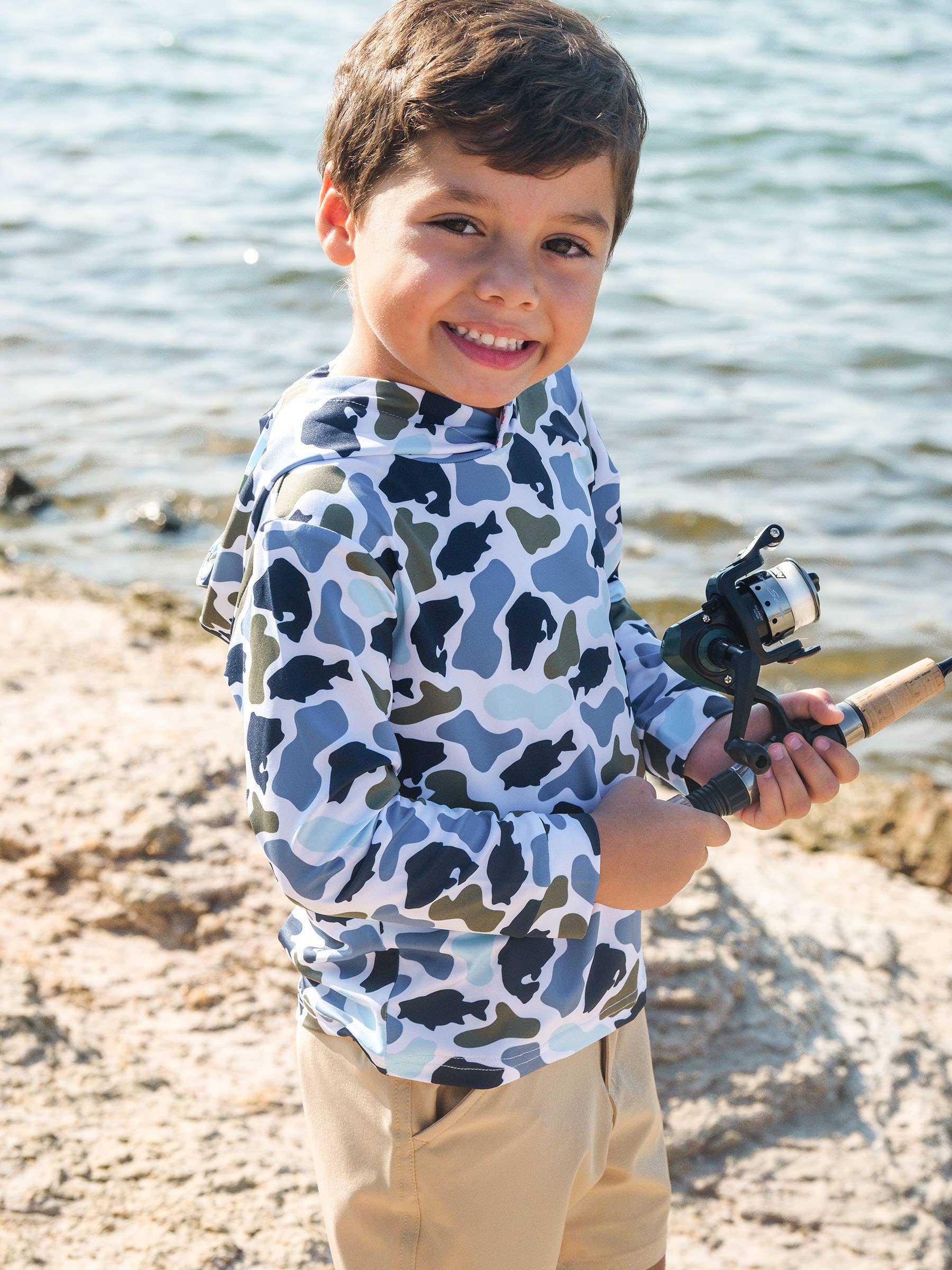 Boys Fish Camo Catch Performance Hooded Shirt: Multi-Color / 3T