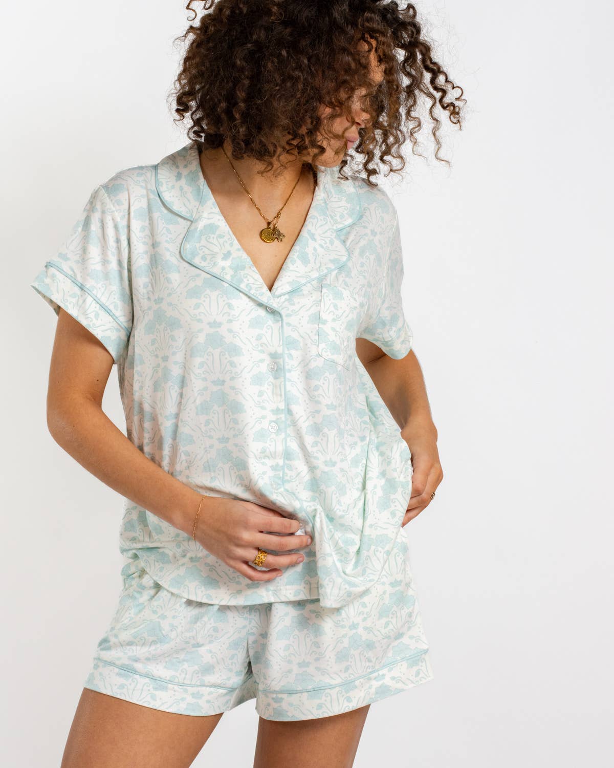 Royal Turnbridge Short Sleeve Button Up Sleep Shirt   Soft White/Blue   -Asst.: Large