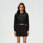 Women's Summer Set:Cropped Full Zipper Jacket And Skirt: Yellow / 8
