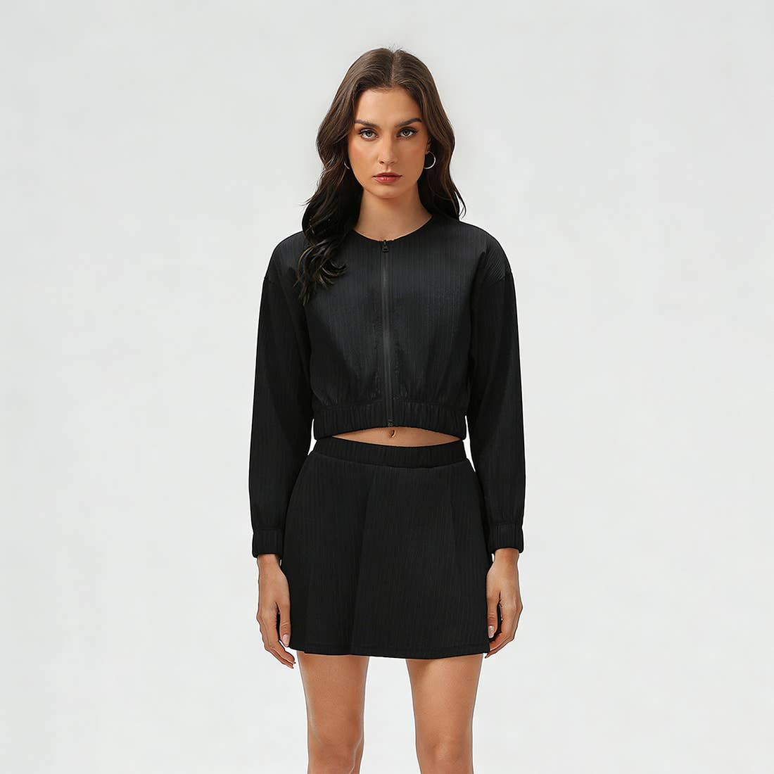 Women's Summer Set:Cropped Full Zipper Jacket And Skirt: Yellow / 8