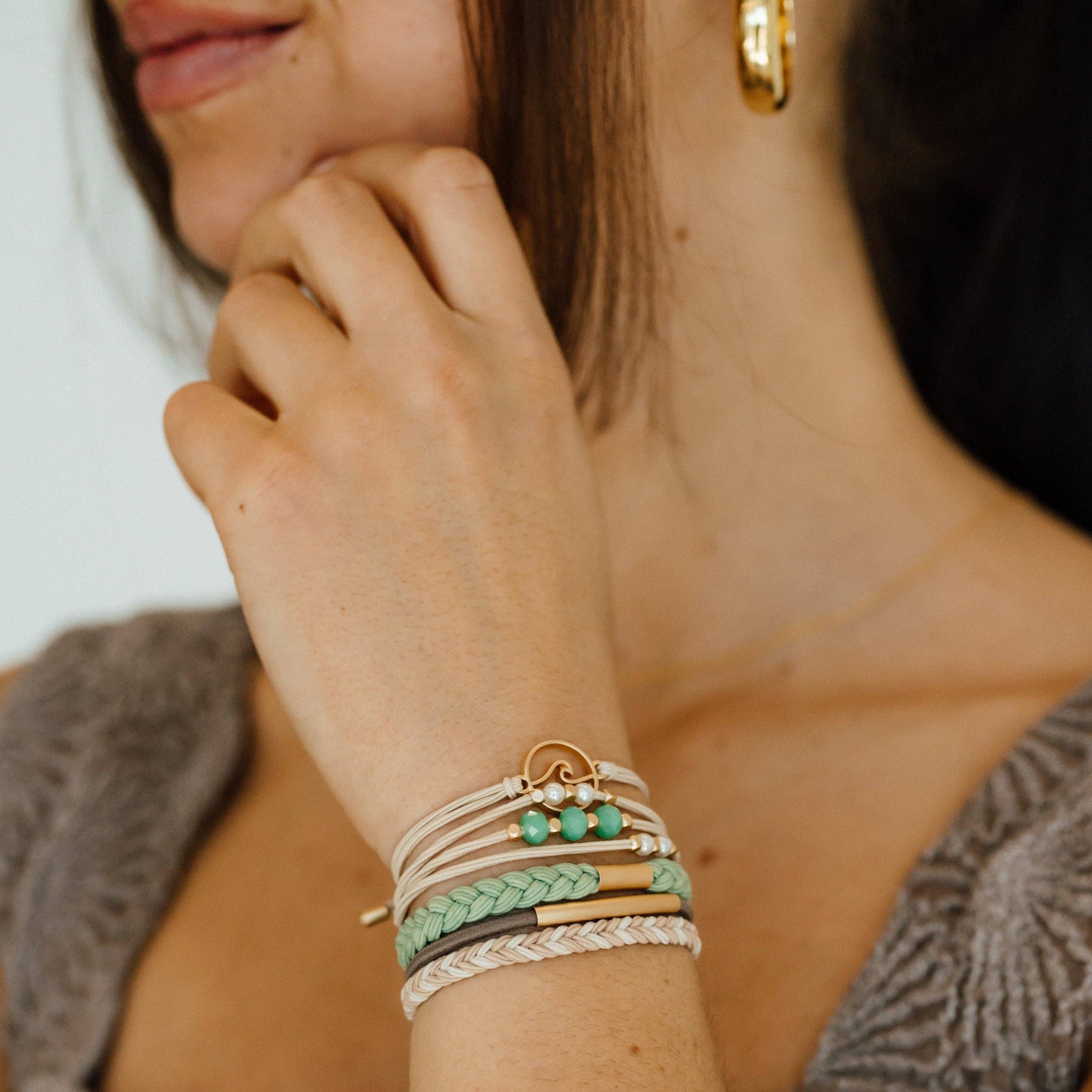 "Reflect" Gold Wave with Beachy Neutrals Hair Tie Bracelets