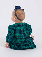 Baby Girls Hayden Plaid Woven Long Sleeve Bubble Romper: Green / 12-18m