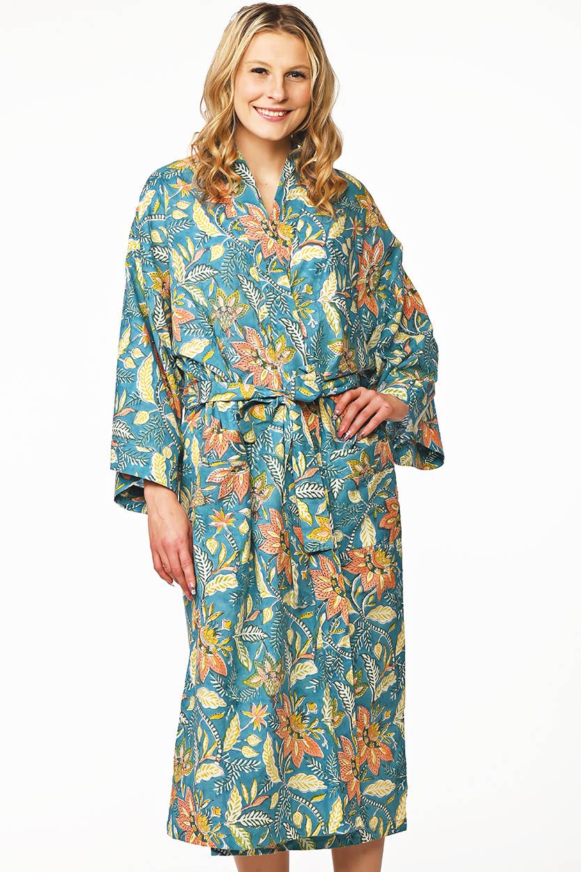 Lalita Block Print Kimono Robes: Indigo