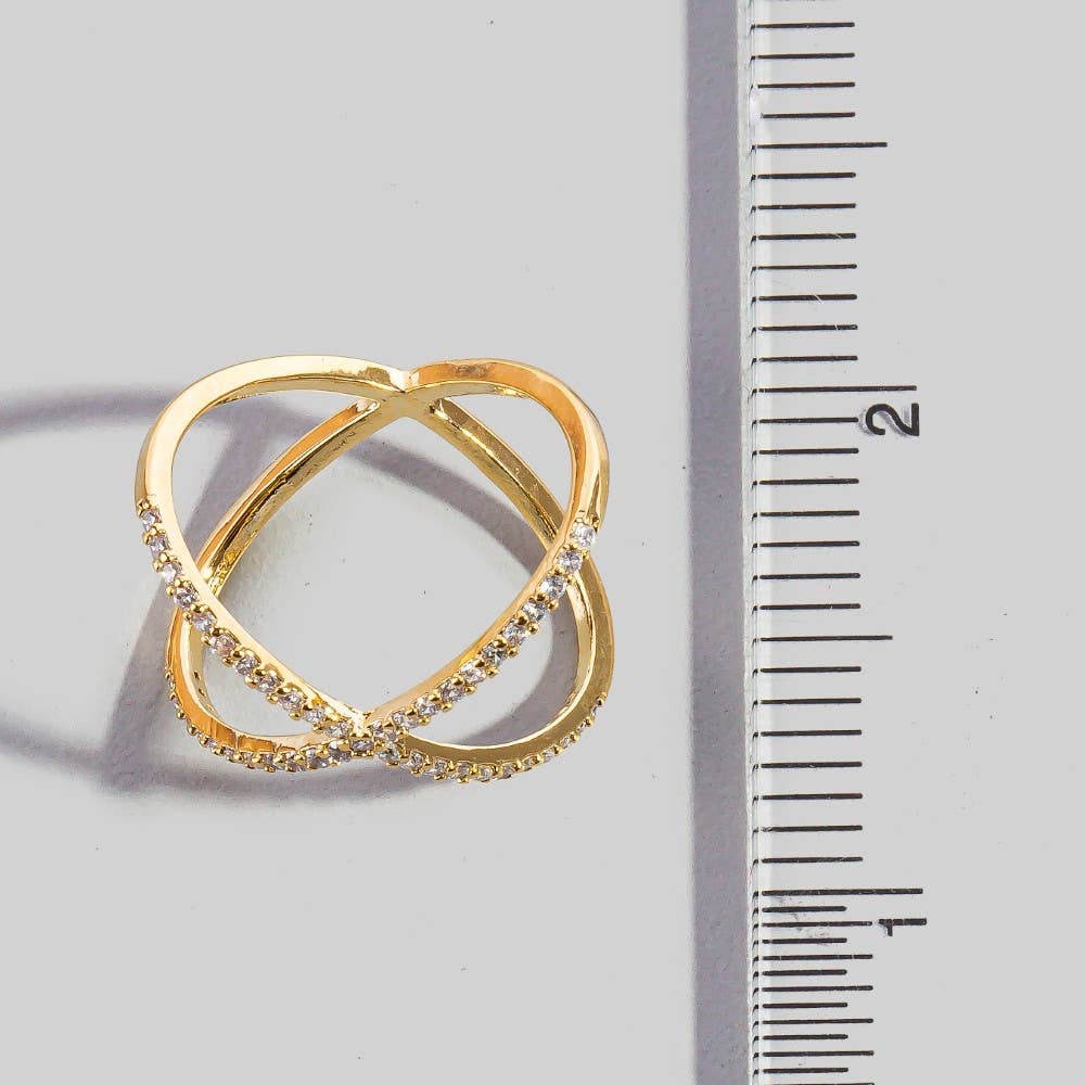 Delicate Rhinestone X Ring